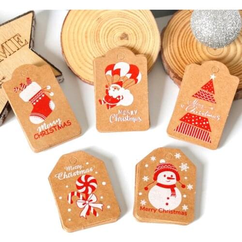 200sets Merry Christmas Kraft Gift Tags Santa Claus Socks Hang Tag with String Xmas Party Paper Card Labels Wrapping Supplies
