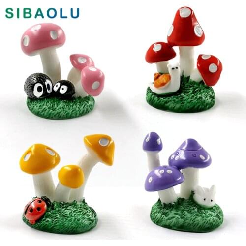 4pcs Snail Ladybug Rabbit Mushroom Tree Resin Figurine Model Diy Home Decor Miniature Fairy Garden Decoration Accessories Modern