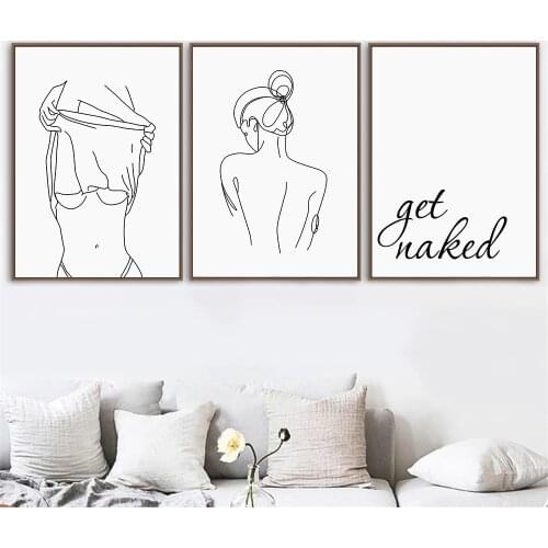 Abstract Sexy Lady Body Posters Girls Line Drawing Canvas Print Get Naked Quotes Painting Wall Art Pictures Living Room Decor