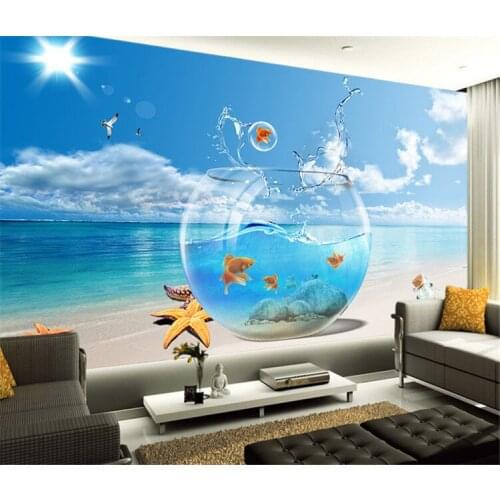 Free Shipping 3D Sea view wallpaper living room sofa bedroom television bar background fish aquarium wallpaper mural