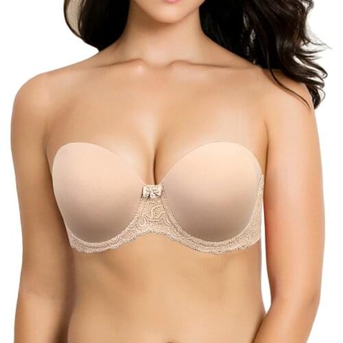 YBCG Strapless Bra Push Up Backless Women Bra Thin Padded Lace Lingerie Gather Coverage Adjusted Convertible Multiway Underwear