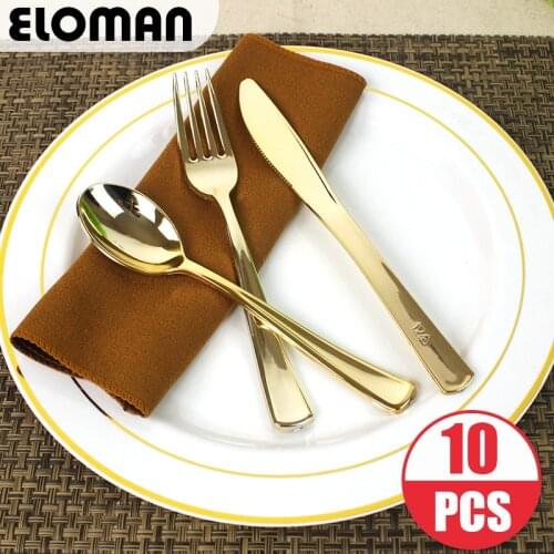 ELOMAN Heavy Duty Disposable Plastic tableware Gold ,For Ceremonies Wedding Receptions Baby Showers Gatherings Birthdays BBQs