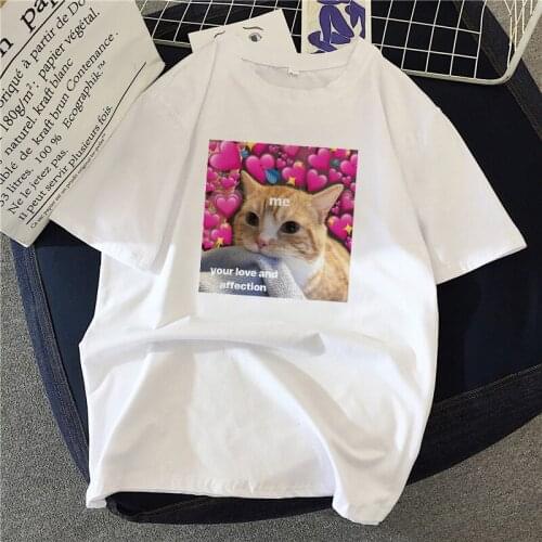 Women Fashion T-shirt Top Summer Graphic Casual t shirt Funny Cat Printed T Shirt women New Style White Tees Female