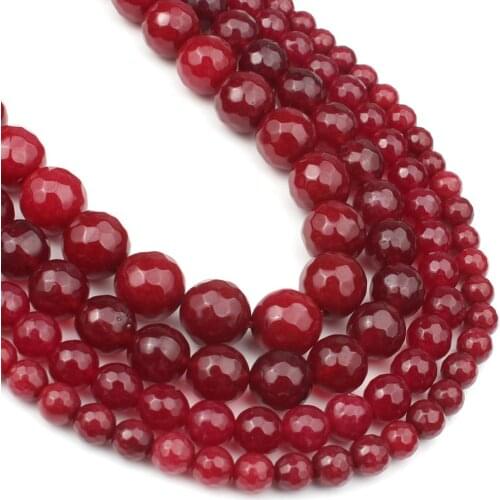 Faceted Red Chalcedony Round Loose Stone Spacer Beads For Jewelry Making 15'Strand/Inch 4/6/8/10/12 mm DIY Bracelet Necklace