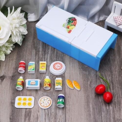 Refrigerator Play Set Doll House Doll Fridge Freezer With Food Kid Toy