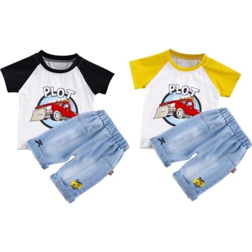 Ins 2Pcs Childrens Clothes Sets Baby Boy Cute Cartoon Short Sleeve T-Shirt Shorts Toddler Boy Summer Outfits 0-3Years
