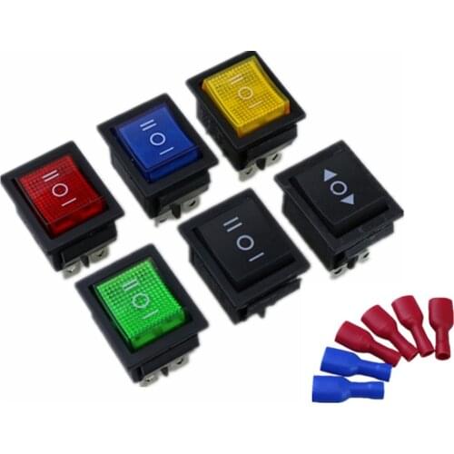 KCD4 Rocker Switch Power Switch 3 Position ON-OFFON 6 Pins With Light 16A 250VAC/ 20A 125VAC Distribution terminal FDFD