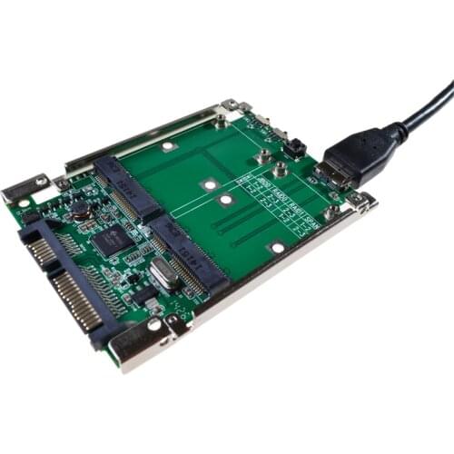Free shipping 2.5" SATA III to dual mini SATA USB 3.0 to 2 mSATA SSD Raid controller card Converter with cable
