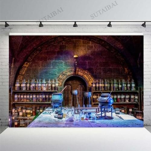 Chemistry Laboratory Background Halloween Party Decorations Witchs Room Glass Bottles Lab Backdrop Photo Studio Props Vinyl