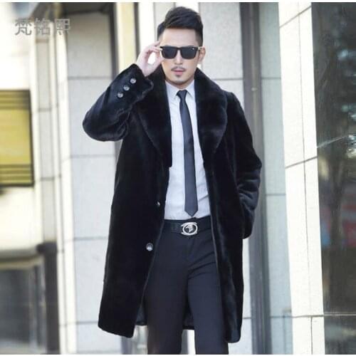 Hot sell autumn faux mink fur leather jacket mens winter thicken warm Mid-length fur leather coat men loose jackets B170