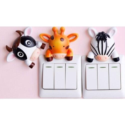 2019 Cute Cartoon Resin Switch Stickers Wall Stickers Cattle Pig Tiger Animal Shape Socket Protective Cover For Home Decoration