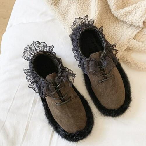 Fashion designer style Winter New Ladies Casual Brown Solid Color Flats Warm Women Luxury Fluffy Flats Lace Up Flat Shoes W36-50