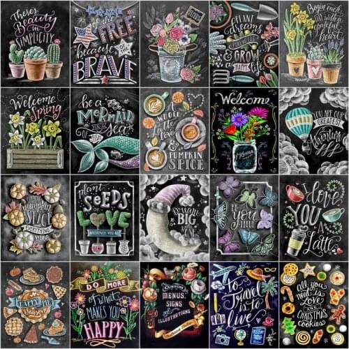 CHENISTORY Painting By Numbers Landscape Blackboard Drawing On Canvas Handpainted Pictures By Number Kits Art Home Decor