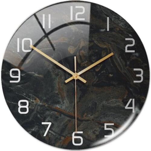 Acrylic Black Marble Pattern Wall Adhesive Clock Metal Needle Silent Clock Mechanism Modern Living Room Office Home Decoration