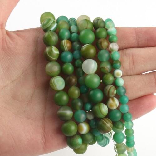 Natural Matte Agates Green Sardonyx Round Loose Stone Beads for Jewelry Making DIY Bracelets Beading Supplies 6/8/10mm 15