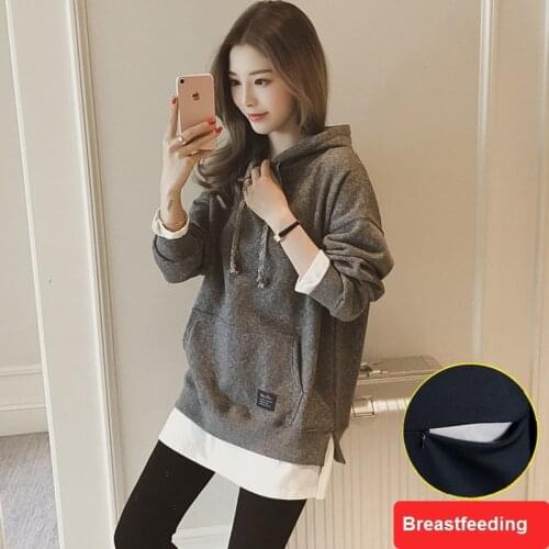 Solid color 2018 maternity thicken fashion out nursing clothes winter warm lactation sweatshirts breastfeeding hoodies