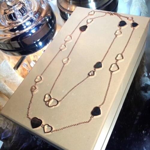 Hot famous Brand Party Jewelry For Women glass heart necklace grey shell muti layer love sweater chain sweater chain necklace