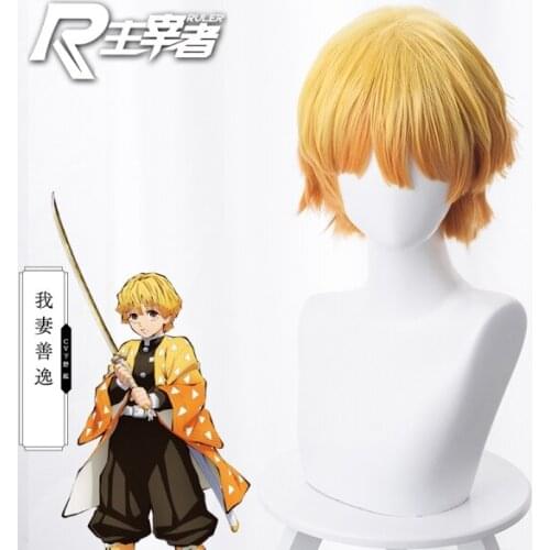 Anime Demon Slayer Agatsuma Zenitsu Cosplay Wig Heat Resistant Synthetic Hair Carnival Halloween Party Props