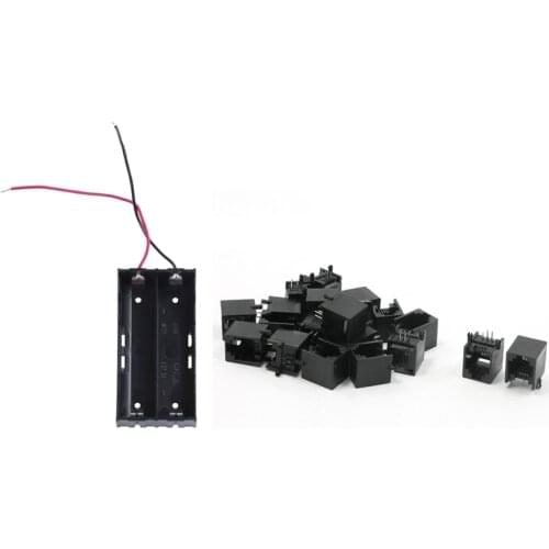 Plastic 2 x 3.7 V 18650 Battery Holder Case Black with 20Pcs RJ11 6P4C Computer Internet Network PCB Jack Socket Black