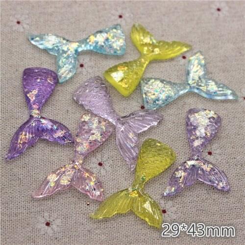 10pcs 29*43mm Mix Colors Shiny Resin Fish Tail Flat back Cabochon DIY Jewelry/Craft Decoration