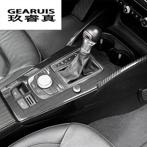 Car Styling Carbon fiber Gears multimedia Water Cup Holder Gear Panel Cover Stickers For Audi A3 8V S3 Interior Auto Accessories