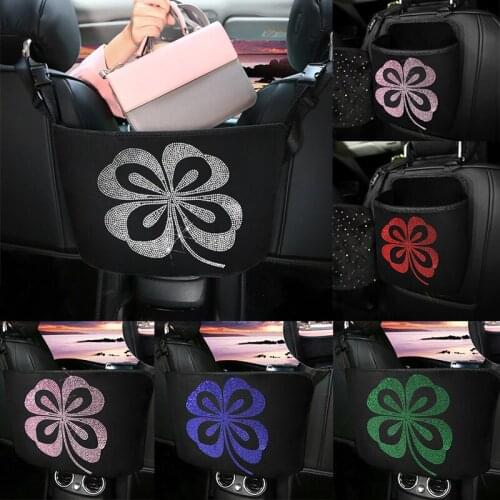 Rhinestone Cartoon Leaf Car Storage Bag Organizer Multi-Pockets Car Container Backseat Holder Stowing Tidying