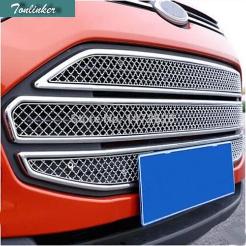 Tonlinker 3PCS DIY Car Styling Stainless Steel Former Head Honeycomb Grille Light Box Case stickers for Ford Ecosport 2013 2014
