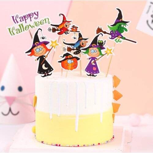 Cake Topper Halloween Theme Cupcake pink ghost series cartoon cute Halloween dessert pottery Cards for Party Cake Decoration