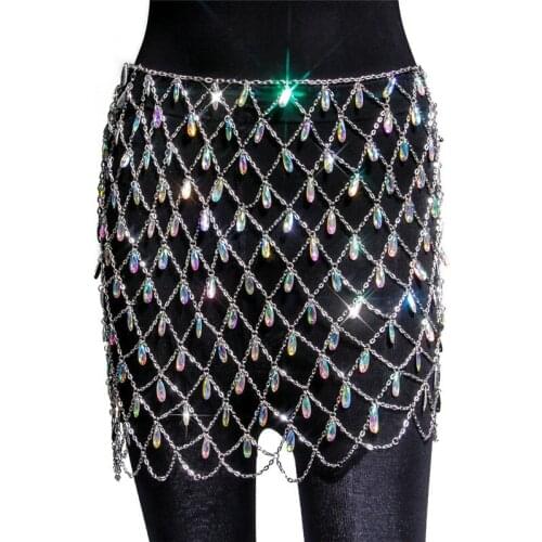 Women Summer Hollow Out Sexy Sequins Rhinestone Skirt Korean Fashion Ropa Mujer Nightclub Stage DS DJ Dance Costumes