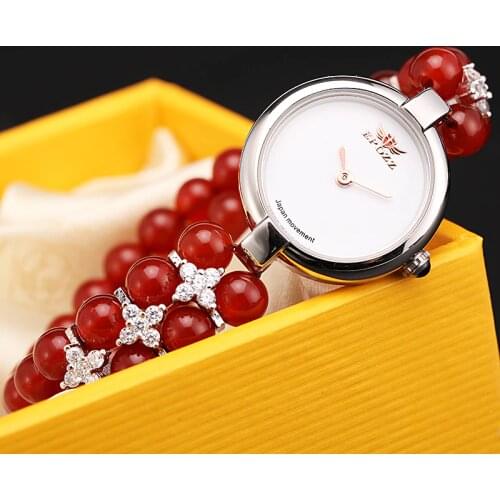 925 Sterling Silver Crystal Jewelry Chain Women Bracelet Watch Dress Quartz Watch relojes Christmas gift Epozz Natural Bead