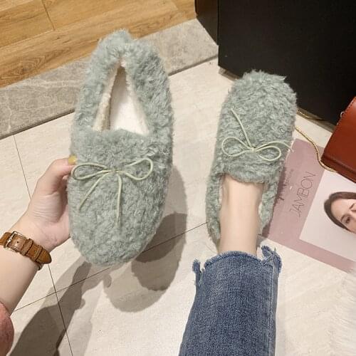 2021 New Fashion Ladies Soft Comfortable Slip on Loafers Plush Warm Women Furry Shoes Winter Flats Cotton Shoes Zapatos De Mujer