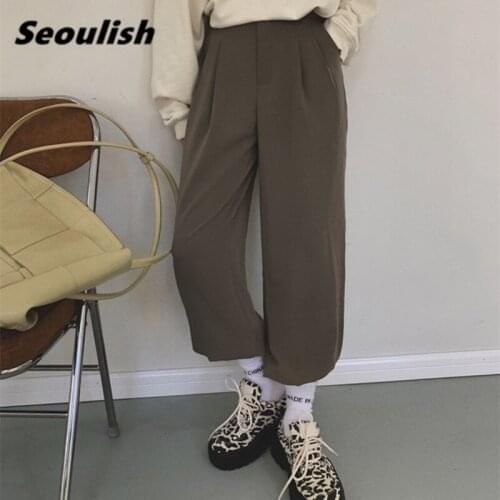 2021 New OL Style Harem Womens Pants High Waist Loose Cargo Trousers Streetwear Office Pants Female Pockets Spring Summer