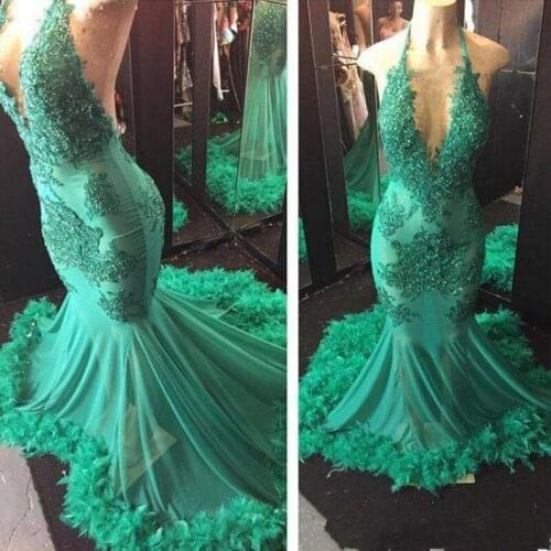 New Sexy Emerald Green Deep V Neck Mermaid Prom Dresses 2020 Arabic Elegant Custom Made Backless Long Evening Gowns Plus Size