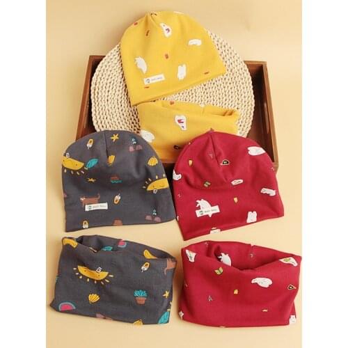 Winter Spring Baby Hat Scarf Set Cotton Baby Boy Girl Hat Cap animal Print Kids Children Hats Newborn Bonnet Beanie Boys Caps