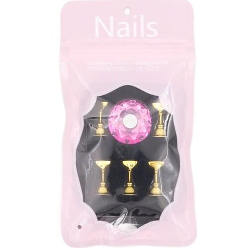 1Pc crystal base + 5 Tips Practice Training Display Stand Magnetic Nail Holder Alloy False Nails Showing Shelf Manicure Tools