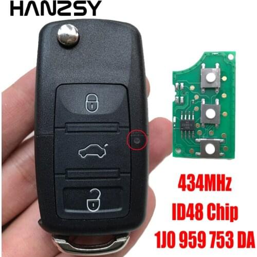 3 Buttons 1J0959753DA 434MHz for VW Volkswagen SKODA Seat PASSAT Polo Complete Car Flip Folding key ID48 Chip Remote Key