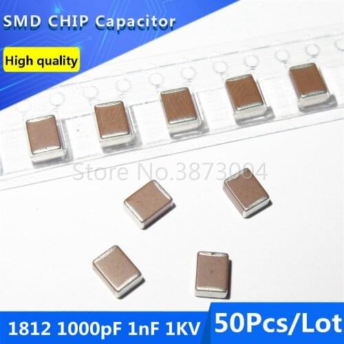 50pcs 1812 1000pF 1nF 1KV 1000V 10% Thick Film Chip Multilayer Ceramic Capacitor
