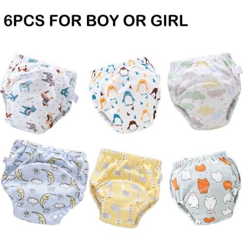 6PCS Cloth Diaper For Baby Reusable Cloth Diapers Pure Cotton 6 Layers Of Gauze Learning Training Pants Washable Nappies