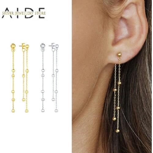 AIDE Trendy Long Chain Drop Earrings INS Small Beads Chains Piercing Dangle Earrings For Women Silver 925 Jewelry Gift kolczyki