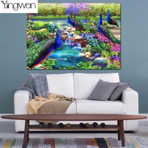 5D Diy Diamond Painting Accessories Peacock Flower Flowing Water Lucky Landscape Full Diamond Embroidery Complete Kit Wall Decor
