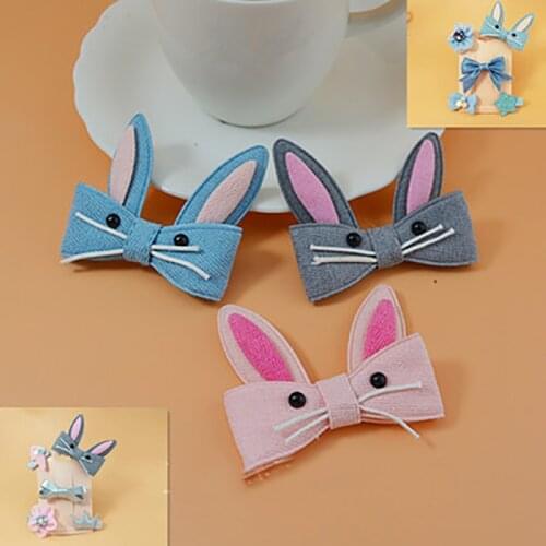 8pcs 6.2*6.8cm Cloth art rabbit ear Padded Patches Appliques For Clothes Sewing Supplies DIY Hair Bow Decoration