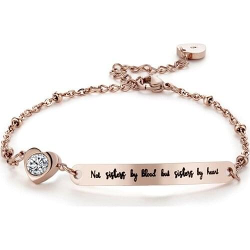 Stainless Steel Best Friends Bracelet Bangle Friend Jewelry Friendship Gift "Not Sisters By Blood But Sisters By Heart"