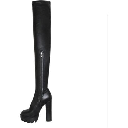 Chaussures Femme Over The Knee Woman Genuine Leather Boots Platform High Heels Shoes Nightclub Dress Formal Autumn Spring Shoes