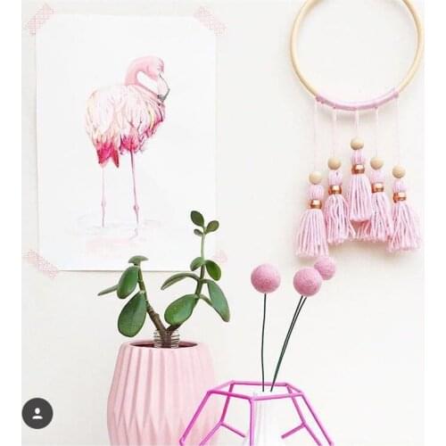 Nordic Style Wooden Beads Ring Wool Tassel Ornaments Tent Wall Hanging Pendant Kids Room Decoration Toys Gifts Photography Props