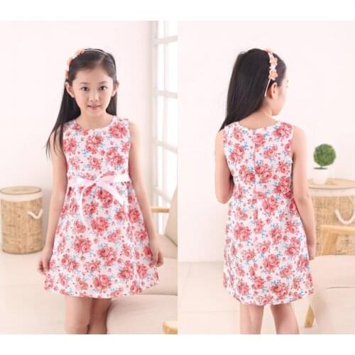 2019 Fashion Kids White Red Bow Trendy Flower Vestidos Infantis Dress Girls Summer Birthday Party Flower Princess Dress 3-12y