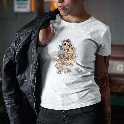 Disney Women T-shirts Rapunzel Princess Cartoon Pattern Short Sleeve Summer New Products Color T Shirts Female Dropship Comfort