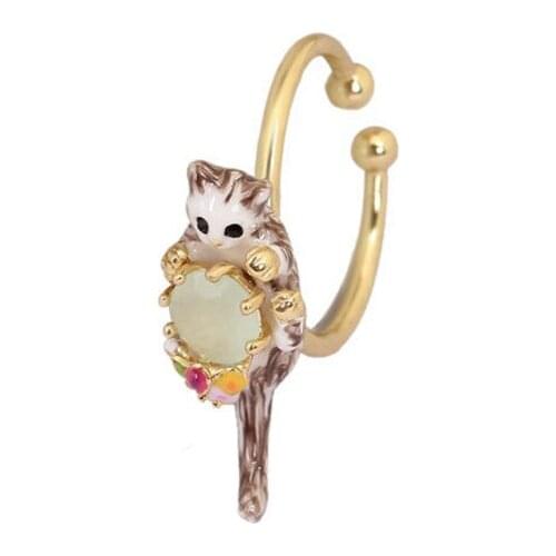 European and American Fashion Personality Trend Temperament I Love Animals Series Enamel Glaze Cute Cat Adjustable Opening Ring