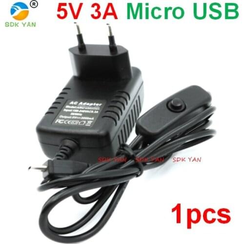 EU plug 5V 3A Raspberry Pi 3 Power Supply Switch Button Power Adapter Micro USB Port for Raspberry Pi 3 Model B 5v 3a charger