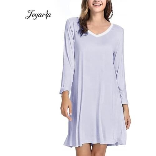 Joyaria Women Long Sleeve Sleepdress Autumn Sleep Wear Home Nightdress Nightgown Night shirt Bamboo Sleep Shirt Soft Top