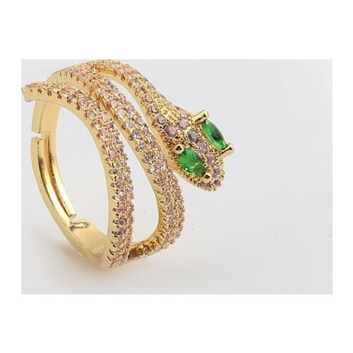 3 Layer Gold Color Snake Rings For Women Girl Adjustable Exquisite Shiny Green Cubic Zirconia Finger Ring Wedding Jewelry Gift